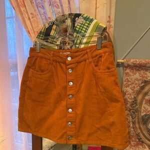 Orange Corduroy Button-Front Skirt